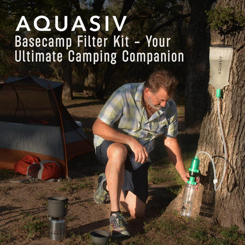 AQUASIV Basecamp Complete filter kit with HFM & Carbon filters, squeeze bag, gravity bag, and many accessories